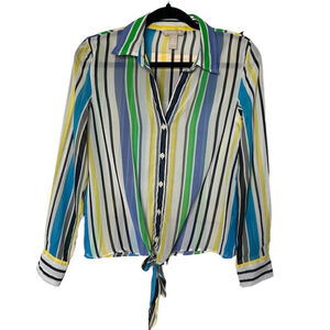 Banana Republic, Women’s Vertical Stripe Tie Front Semi Sheer Blouse. Size: XS